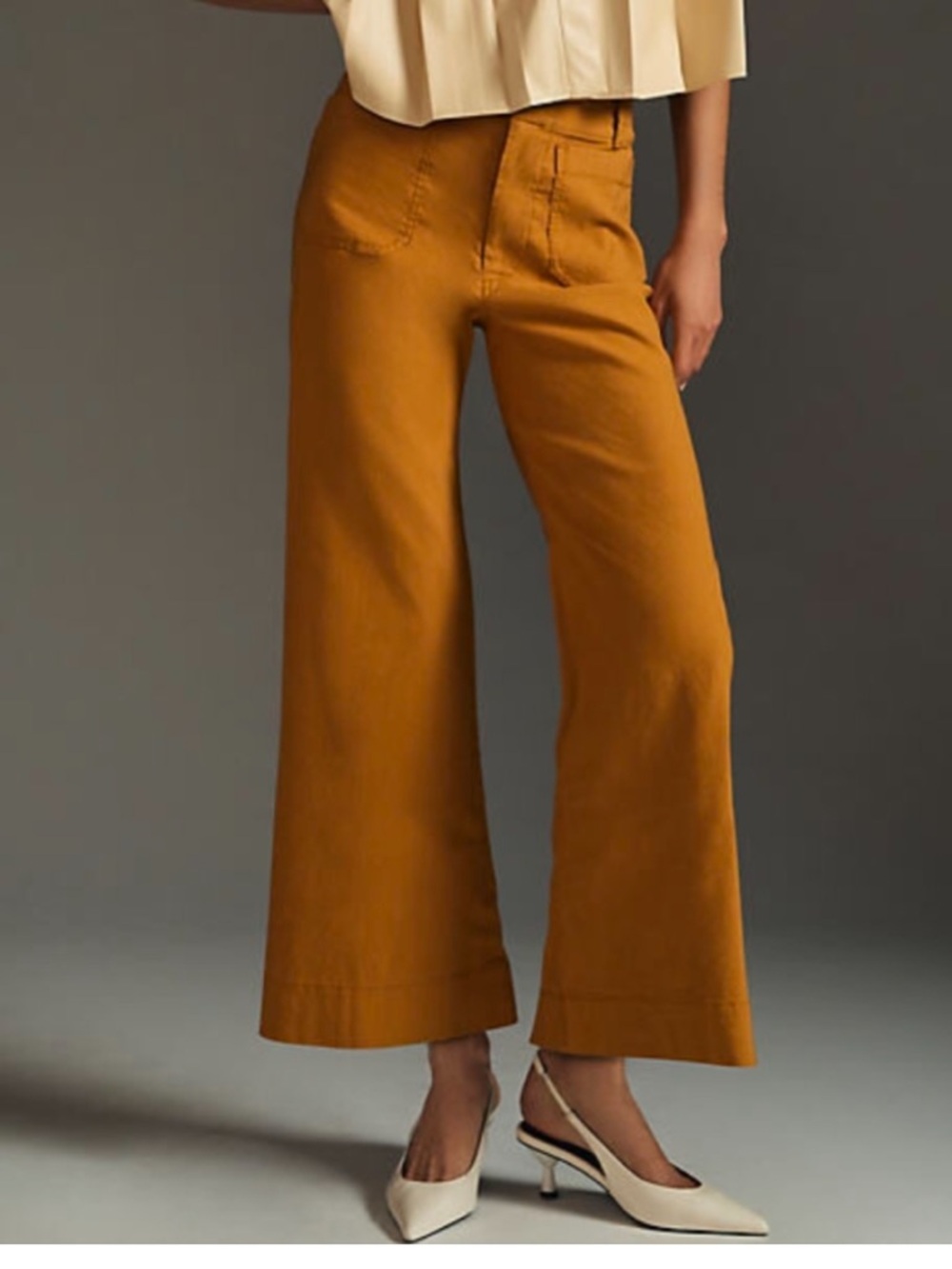 Anthropologie Maeve Colette Linen Blend Wide-Leg Pants — Burnt Orange/Brown